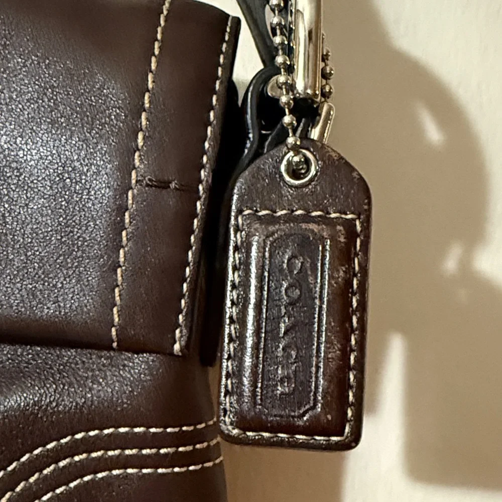 Coach Dark Brown Leather Shoulder Bag with Silver Hardware - Picture 3 of 16